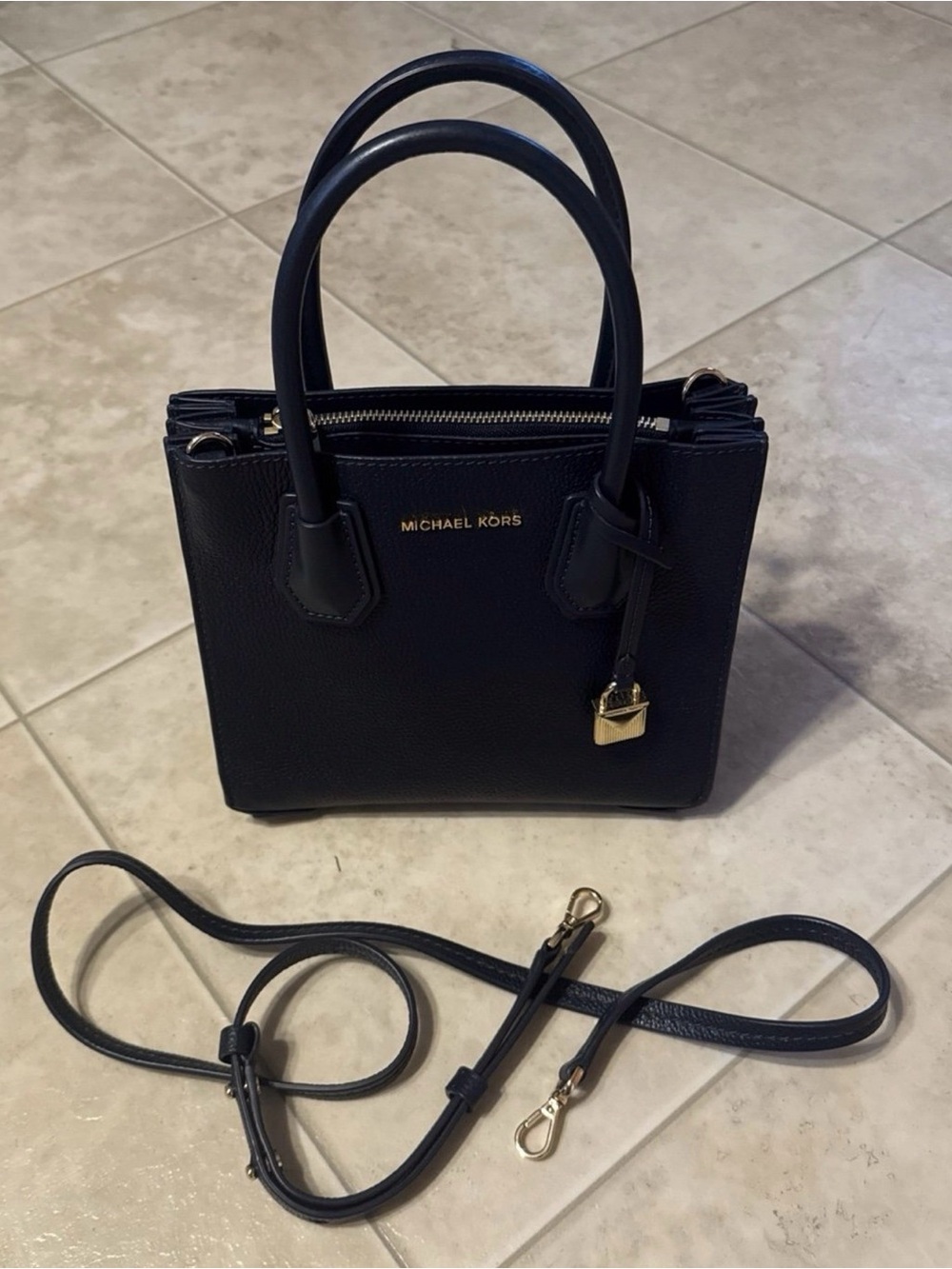 Michael Kors Black Leather MeMini Satchel with Gold Hardware